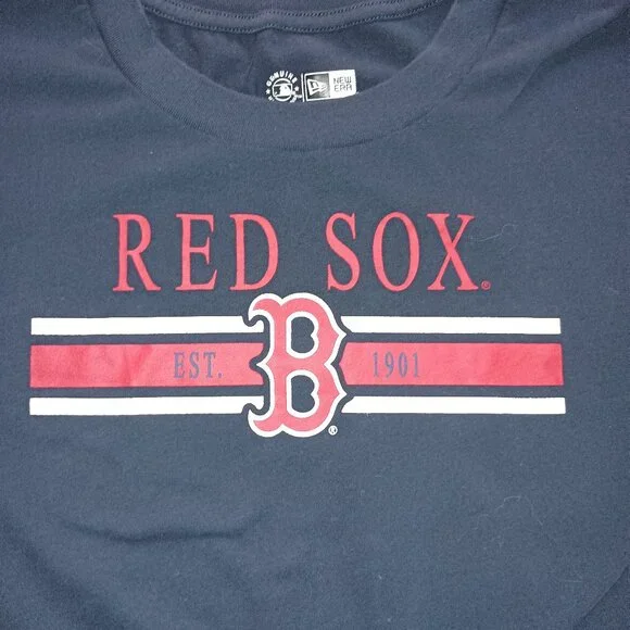Red Sox Crop Long Sleeve TShirt Blue Women’s Size L - Picture 3 of 16